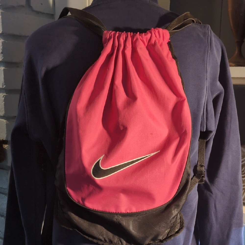 Nike Pink and Black Drawstring Backpack